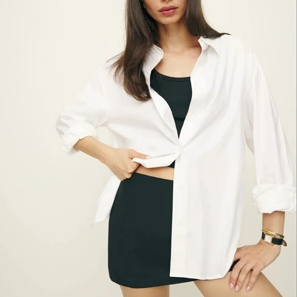 Reformation Laura Harrier Collins Shirt Bright White 6 NWT - Picture 2 of 9